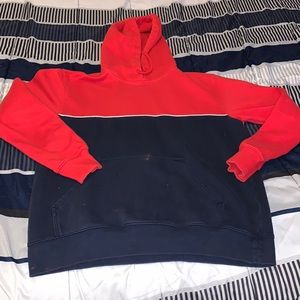 Red half blue hoodie